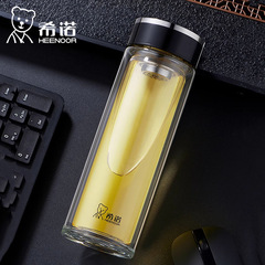 Henow Glass Cup Double-layer Large Capacity with Filter Office Tea Cup High-Temperature Resistant Thick Portable Home Water Cup for Men