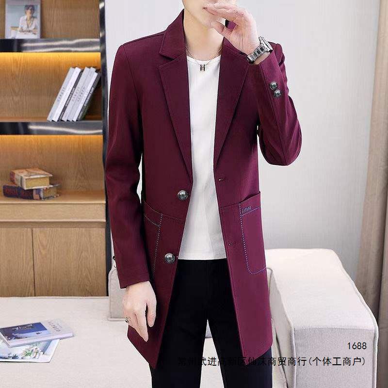 2026 New Men's Trench Coat, Spring and Autumn Korean Style Casual Slim Fit Suit Collar Mid-Length Top