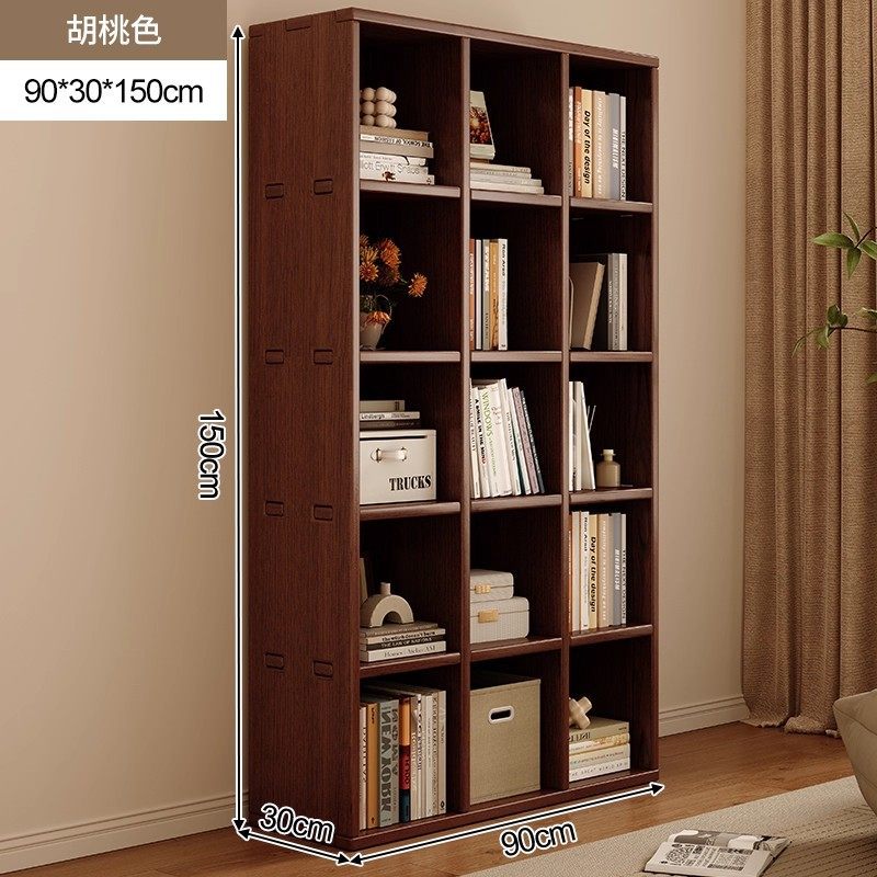 Estante de madera sólida librería de pared completa en la parte superior para la sala de estar color nuez pared completa gabinete de exhibición casero armario de almacenamiento