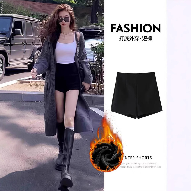 Black Shorts for Women, Elastic Outerwear, Tight-Fitting Hip-Hugging Pants, 2026 Autumn and Winter Versatile Slimming High-Waisted Hot Pants