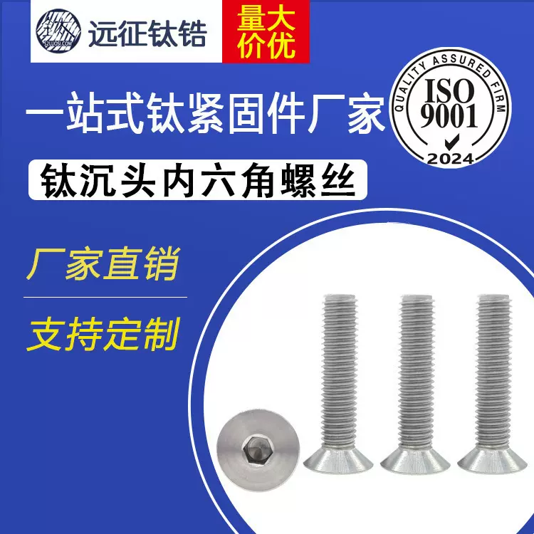 M2M3M4M5M6M8M10钛合金TA2钛沉头内六角螺丝 平头螺丝钉*16/20mm