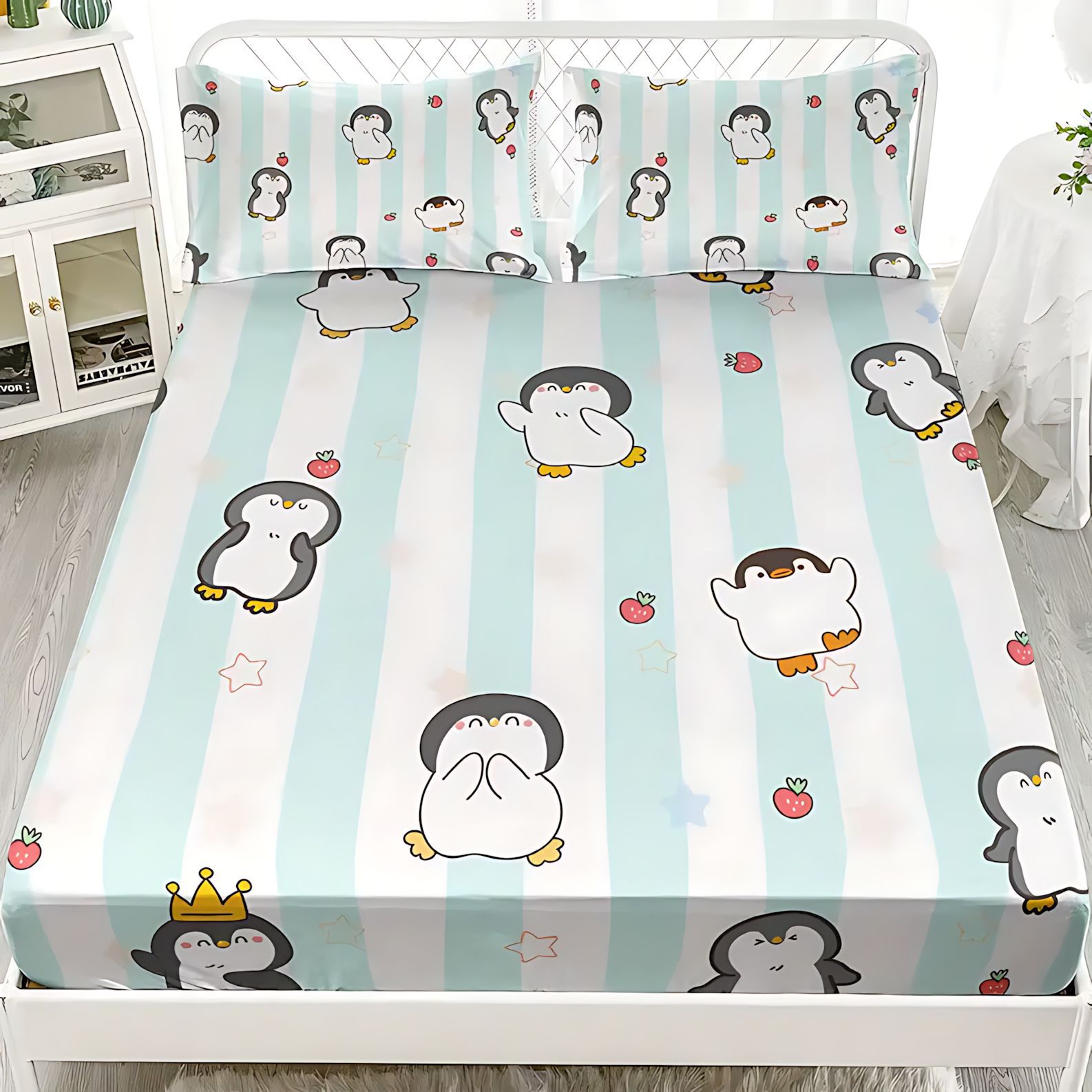 TEMU / JIT adorable pingüino impresión digital de alta definición conjunto de cama de cama de la fuente de los fabricantes a través de la frontera puede fijar