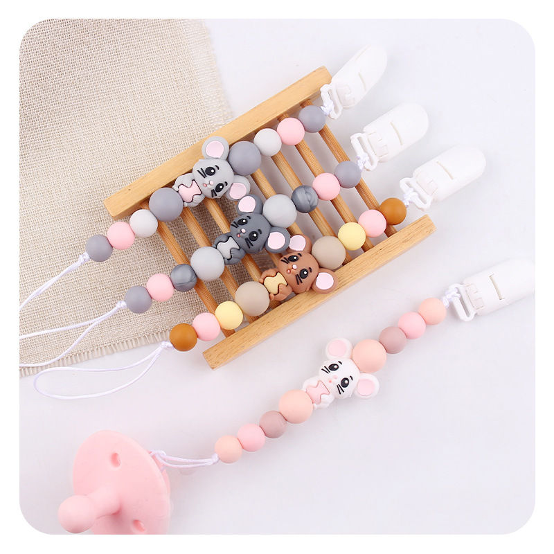 Ratón, bebé, chupeta de silicona, clipe de cadena, cadena de dientes molares, cadena de dientes molares, chupeta de goma dental calmante