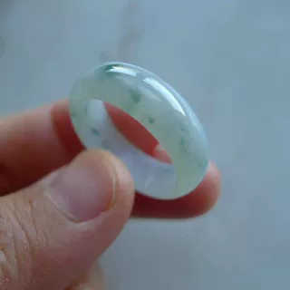缅甸老坑冰种飘蓝花内径18-20mm翡翠戒指玉石戒圈玉指环
