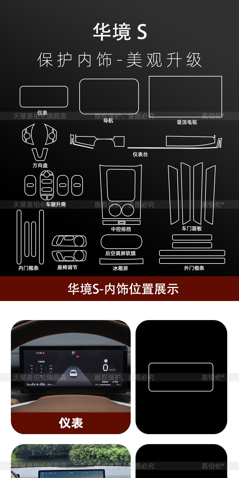 Suitable for 26 Models of Wuling Baojun Huajing S Door Sill Stickers, Welcome Pedal Interior Stickers, Center Console Tempered Film, S Accessories