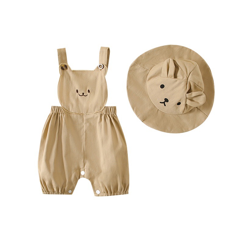 Estilo coreano niños y niñas correa corta escalada ins verano recién nacido sol sombrero tridimensional oso bordado mameluco vaina