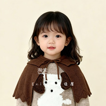 儿童披肩女童韩版假领子秋冬季斗篷针织毛线斗篷宝宝保暖围巾防风