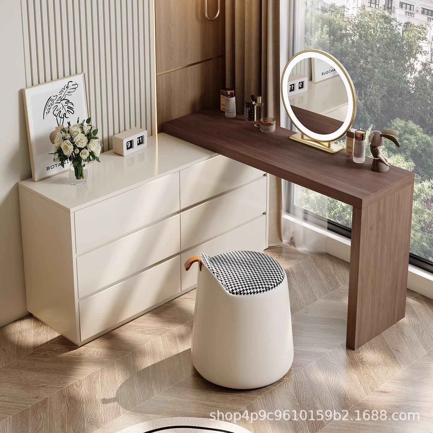 Comedor de ropa de vestir todo un armario de madera sólida dormitorio simple moderno trasera de cama retráctil de almacenamiento de mesa de maquillaje
