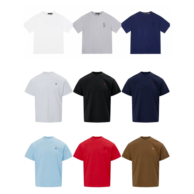 Cross-Border Export Classic Rl Pony Logo Embroidered Letter Print Casual Pure Color Short-Sleeved T-Shirt Half-Sleeved Shirt for Men and Women