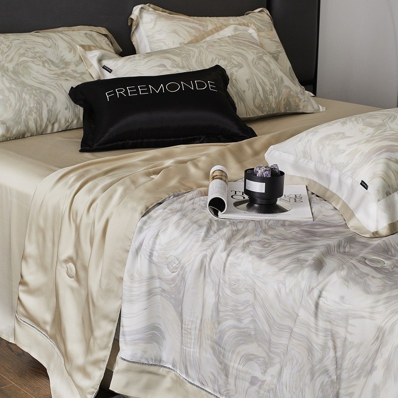 Tencel Summer Cool Quilt Four-piece Set Machine Washable Summer Air-conditioned Quilt Double Cool Quilt Classy Accessible Luxury Summer Quilt