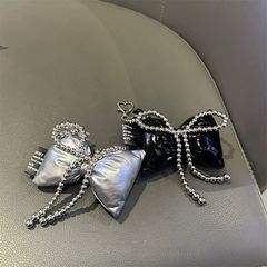 ins掛繩新款甜美珍珠蝴蝶結愛心墜車鑰匙扣掛鏈包包掛件手機