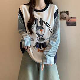 克华棉 +后包 假两件拼接刺绣圆领卫衣其他兔毛开叉款针织