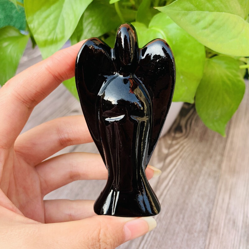 天然水晶黑曜石雕刻打磨水晶天使摆件家具办公摆件 图 5