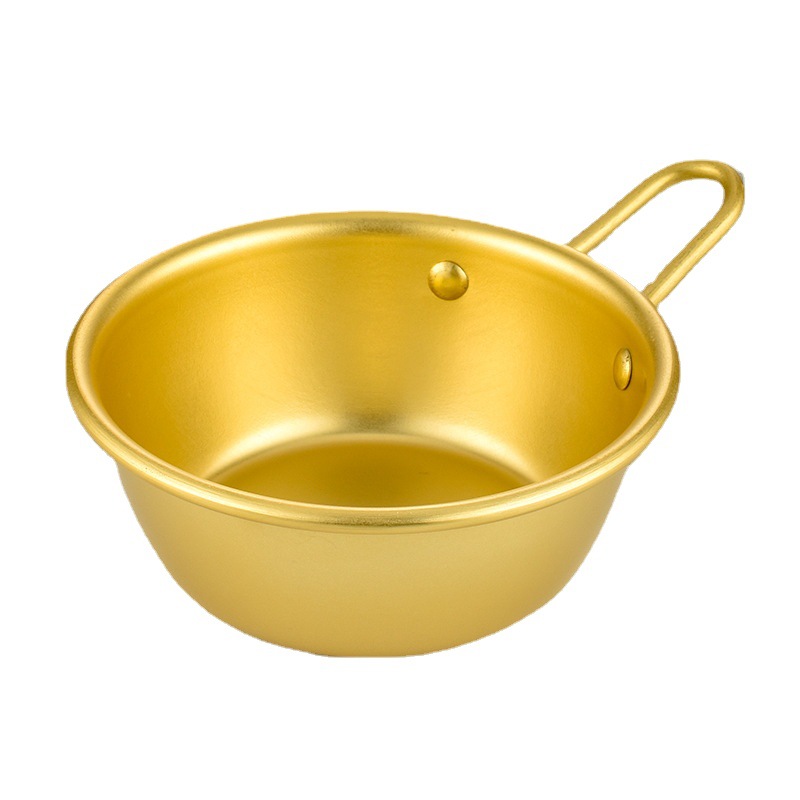 Cuenco de vino de arroz coreano de aluminio transfronterizo con mango cuenco de bocadillo Vino rojo caliente neto Encurtidos cuenco de comida pequeño amarillo Tazón ins estilo