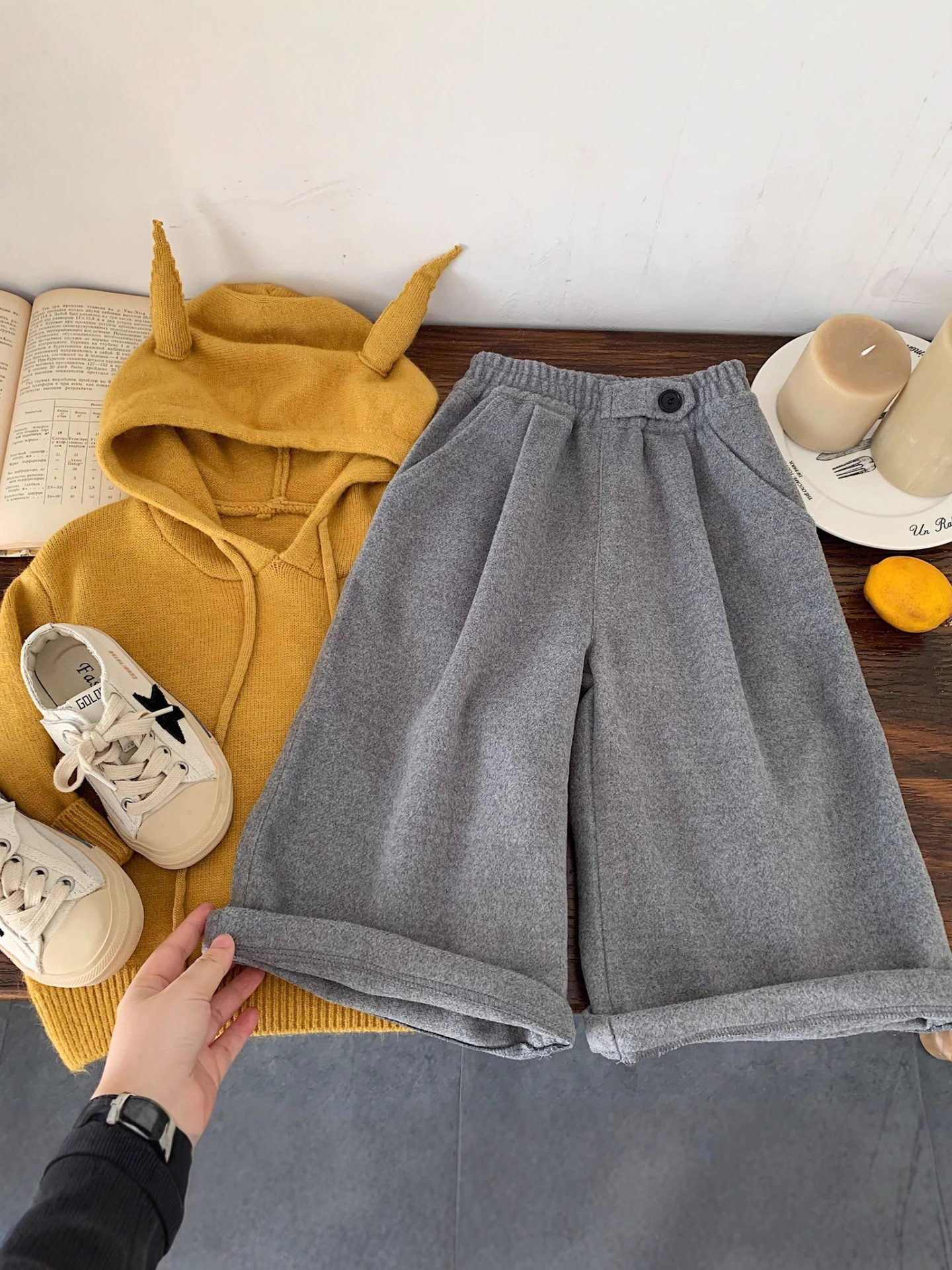 Children's woolen autumn casual trousers for boys girl's