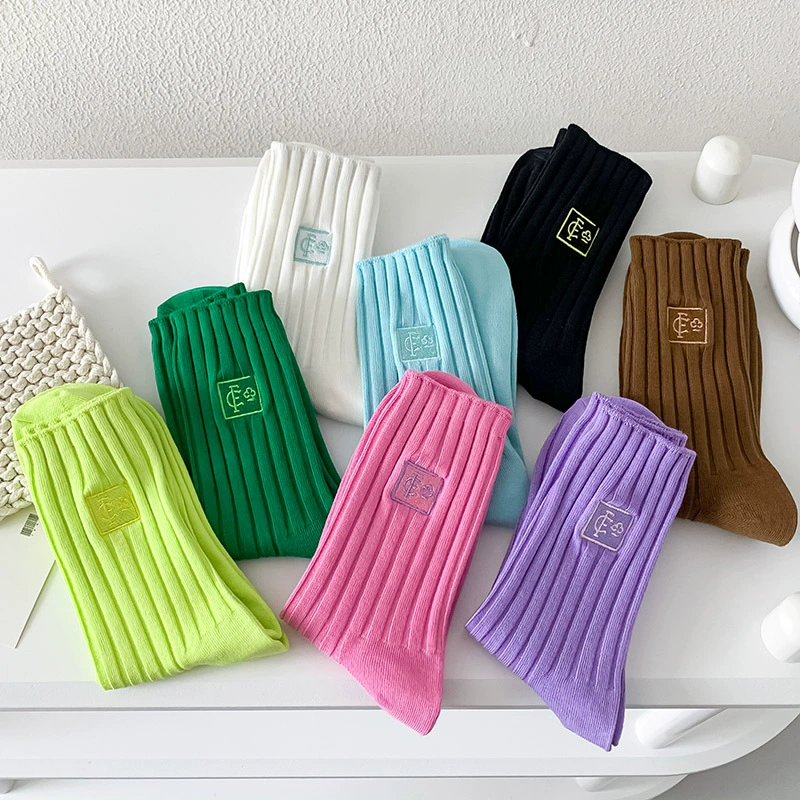 Knee Socks (Tide) Embroidered Fashion Socks, South Korea Style, One Size, Colorful