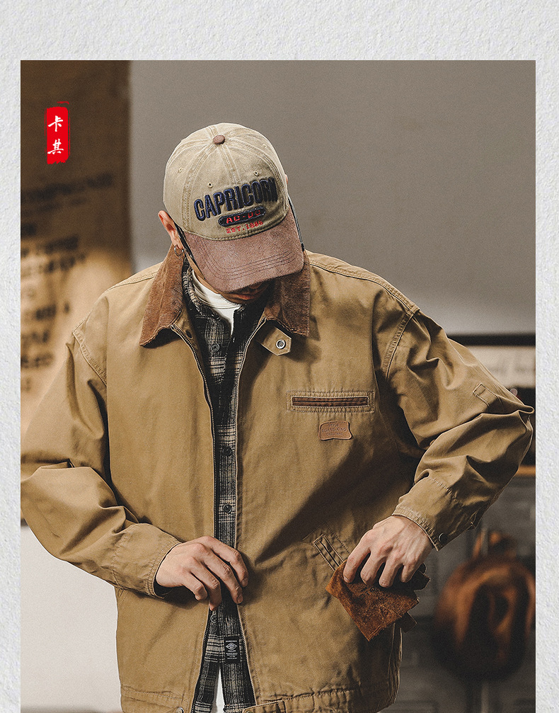 American Retro Work Jacket for Men's Spring Fashion Loose Outdoor