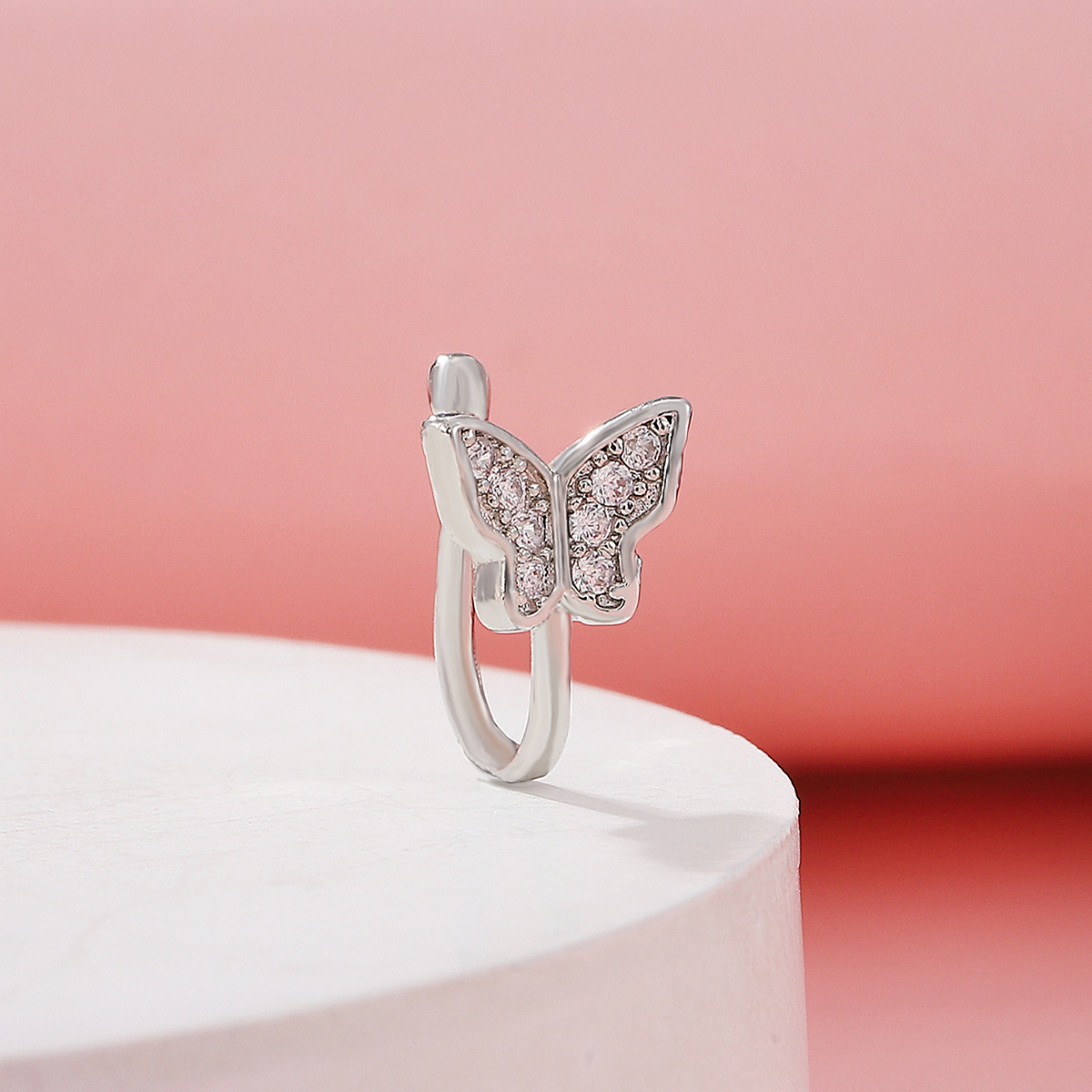 fashion butterfly copper inlaid zircon U-shaped false nose ring piercing jewelry