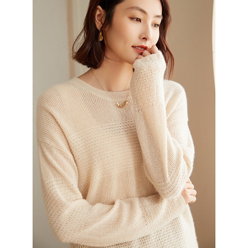 Bottoming sweater lazy thickened round neck loose style solid color women's cashmere sweater knitted pure cashmere 100 autumn and winter