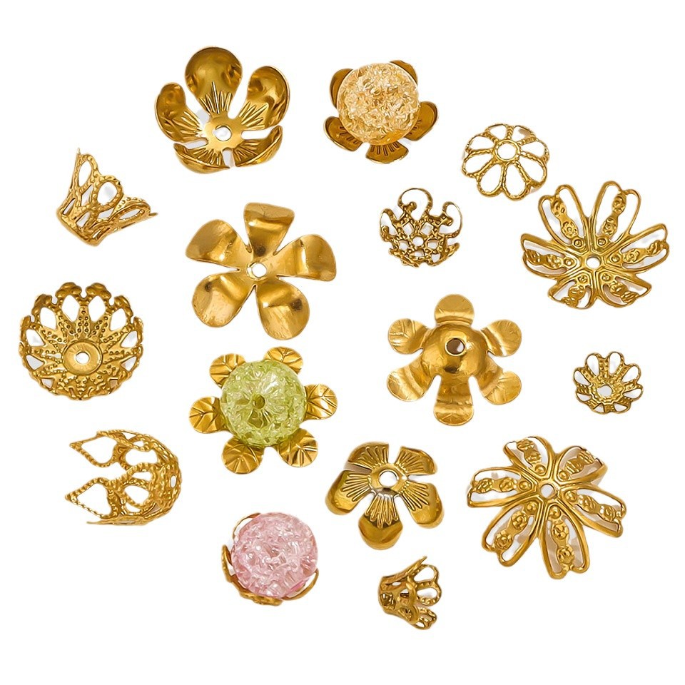 Petal de acero inoxidable sombrero de perlas 18K vacío chapado DIY collar pulsera joyería para hacer junta sombrero de perlas