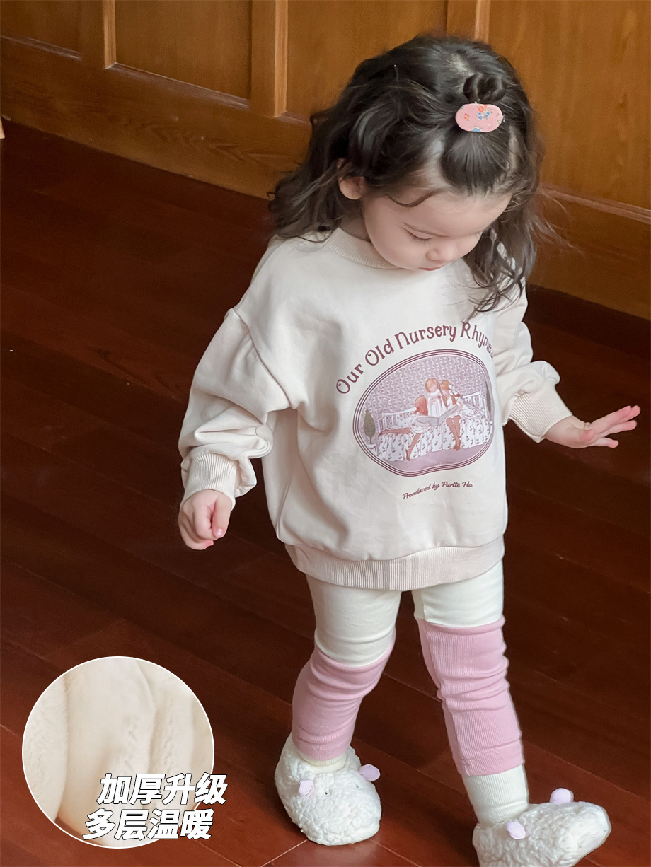 Set de otoño infantil coreano ropa de bebé niñas de otoño engrosado suéter y leggings de lana set