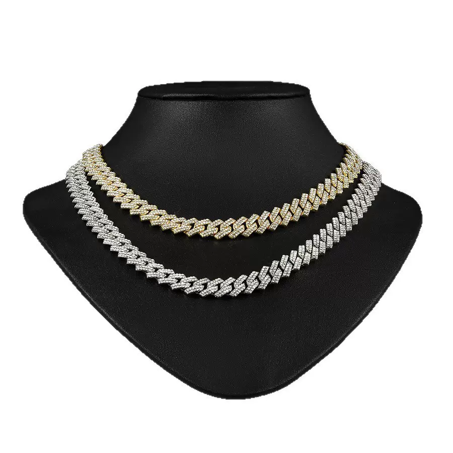 欧美跨境货源11mm菱形hiphop古巴项链嘻哈街舞满钻古巴链饰品首饰