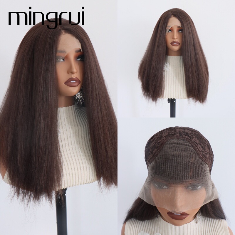 Yaki Lace Front Wig for Women, Middle-Parted Long Straight Hair Wig, Stylish Full Headpiece Made of High-Temperature Synthetic Fiber Yaki Lace Front Wig for Women, Middle-Parted Long Straight Hair Wig, Stylish Full Headpiece Made of High-Temperature Synthetic Fiber