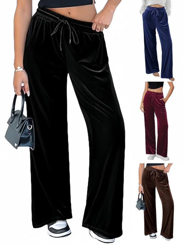 Amazon European and American Cross-Border Independent Station Autumn Women's Velvet Pants Waist Drawstring Jogging Wide-Leg Pants Casual Pants