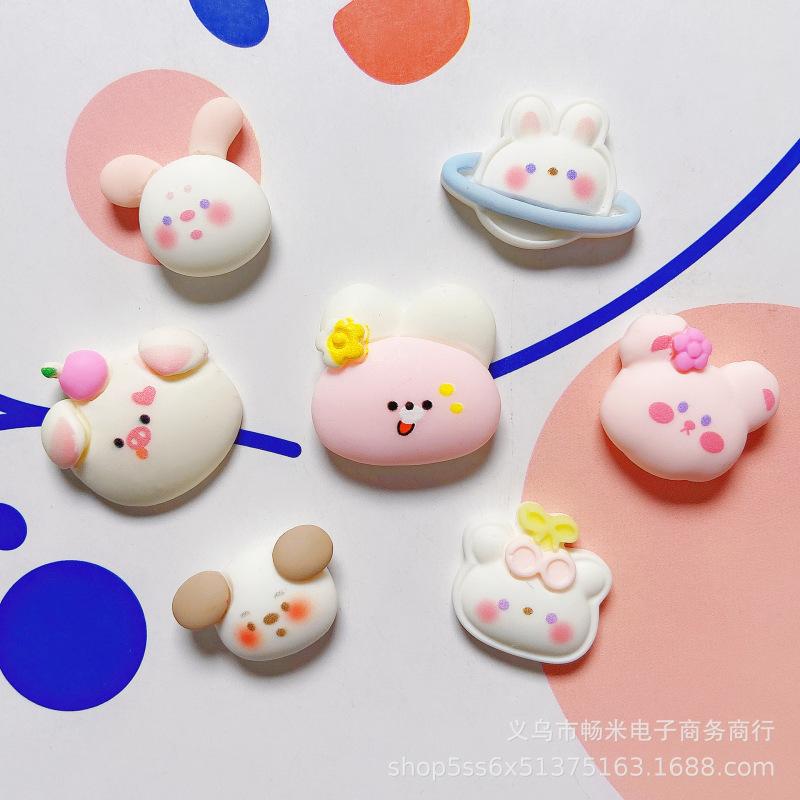 Cute cartoon bear rabbit dog cherry flying saucer bear cream glue phone case DIY resin accessories hole shoes cup sticker