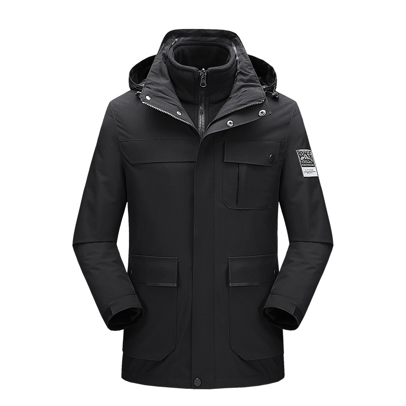 Chaqueta de lana para hombres y mujeres chaqueta desmontable tres en uno al aire libre otoño e invierno a prueba de viento impermeable forrado de lana engrosada traje de alpinismo