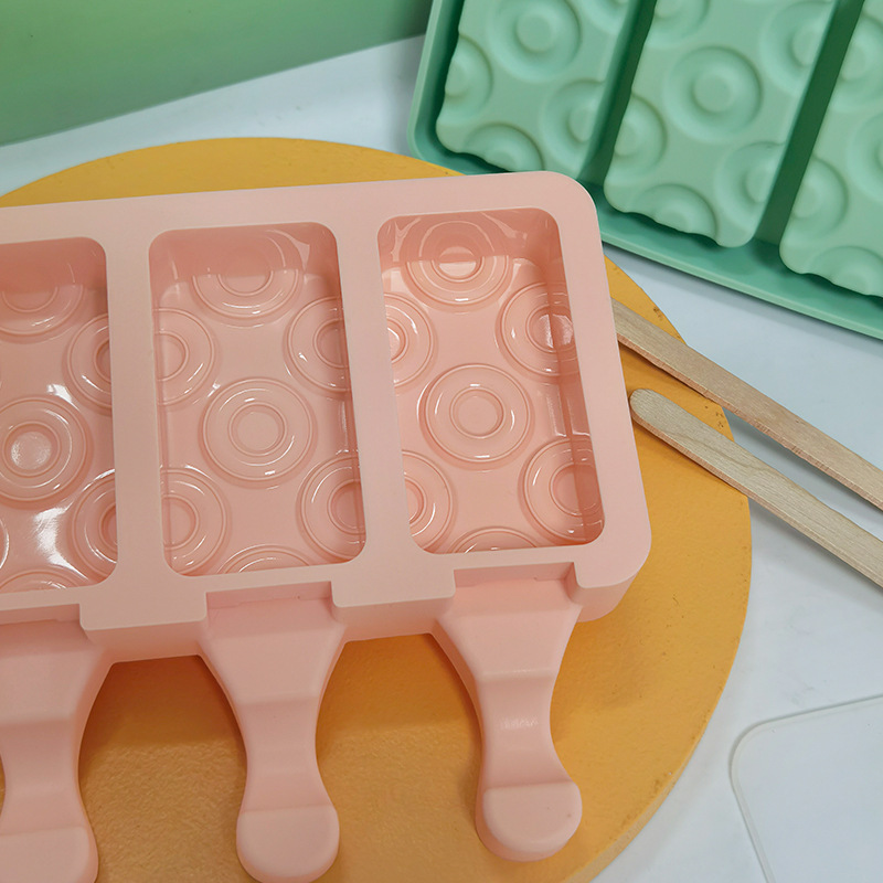 Sanxin 4 piezas patrón redondo helado molde de silicona molde hogar paleta con tapa de silicona para niños herramienta abrasiva de grado alimenticio