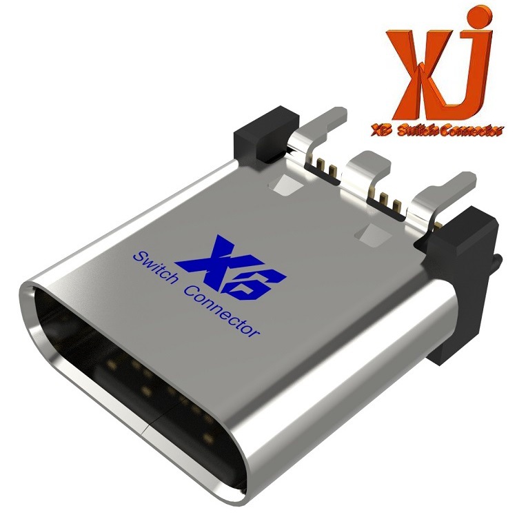 24PUSB插座立贴L10  立贴TYPEC插口10mm 24P TYPEC母座6脚带小脚