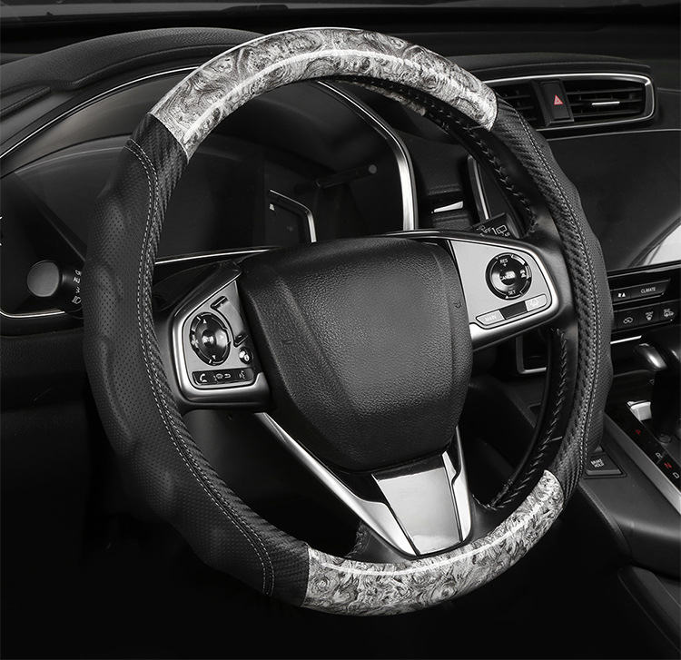 2026 New Model Peach Wood Grain Steering Wheel Cover, Universal for All Seasons, Carbon Fiber Spliced Leather Car Handle Cover, Foreign Trade Cross-Border