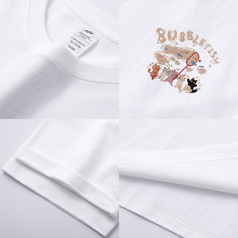 Camiseta de manga corta con estampado de burbujas de dibujos animados de estilo japonés para hombre, corte holgado, algodón puro, camiseta blanca para mujer, informal y versátil para verano. image 6