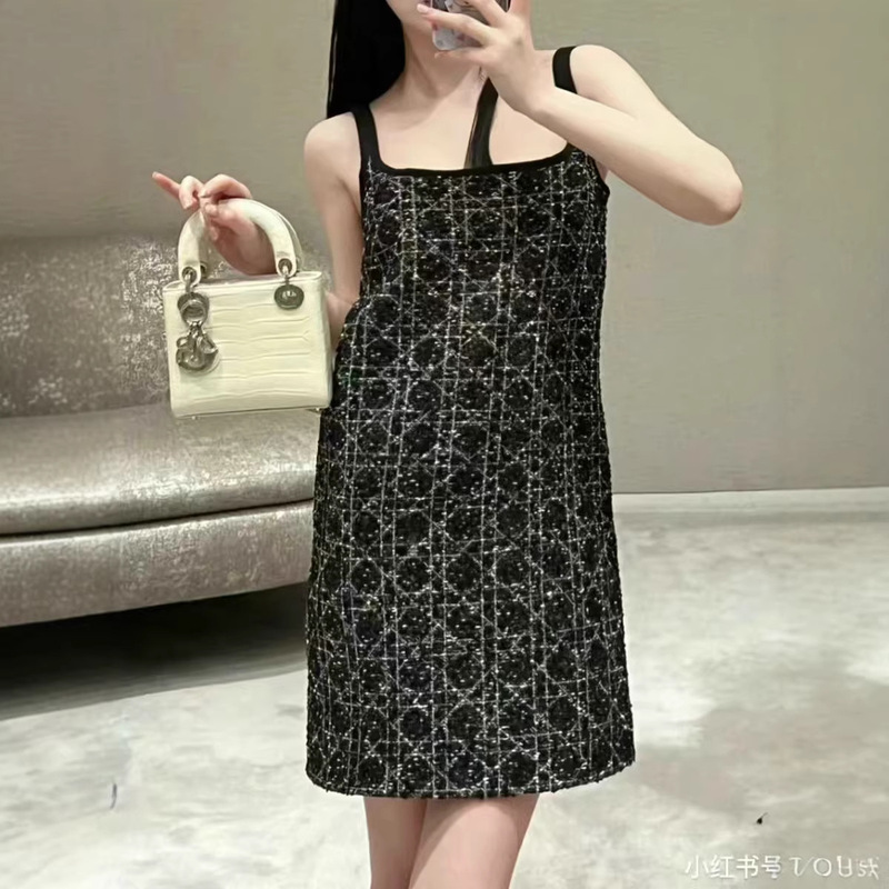 High-End Socialite Style Light Luxury Vest Dress for Women, Spring Fashion Cannage Pattern Suspender Dress, Casual Versatile Sleeveless Dress