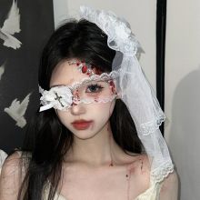 万圣节cos鬼新娘装扮发饰白色蕾丝头纱发夹暗黑风网纱花朵头饰女