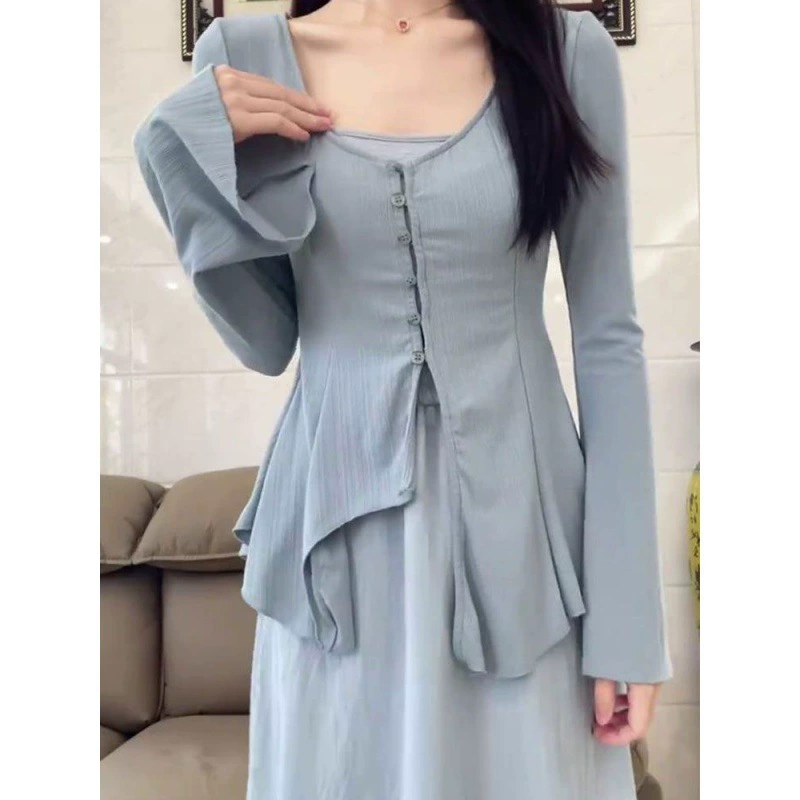 Новый китайский костюм для медитации женский 2023 новый летний синий топ