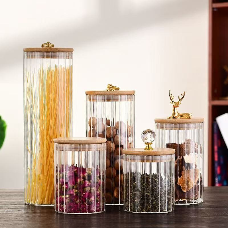 Striped Elk Handle Tea Storage Jar Transparent Storage Glass Kitchen Grain Sealed Jar Tea Snacks