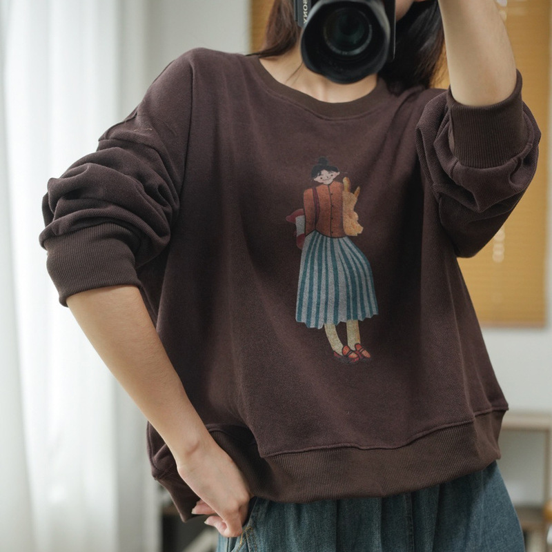 女装卫衣 2025秋季新款印花圆领套头长袖清新文艺百搭上衣女|undefined