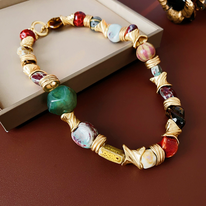 Medieval vintage diamantes geométricos oval pendientes collar ligero lujo nicho cadena clavícula juegos de joyería retro