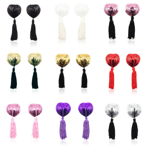 Interesting tassel heart-shaped nipple stickers sequin props breast stickers breast decoration invisible nipple stickers adult products sm torture tools toys