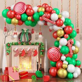 圣诞节气球链铝箔糖果棍套装套件平安夜派对布景装饰红绿白色气球