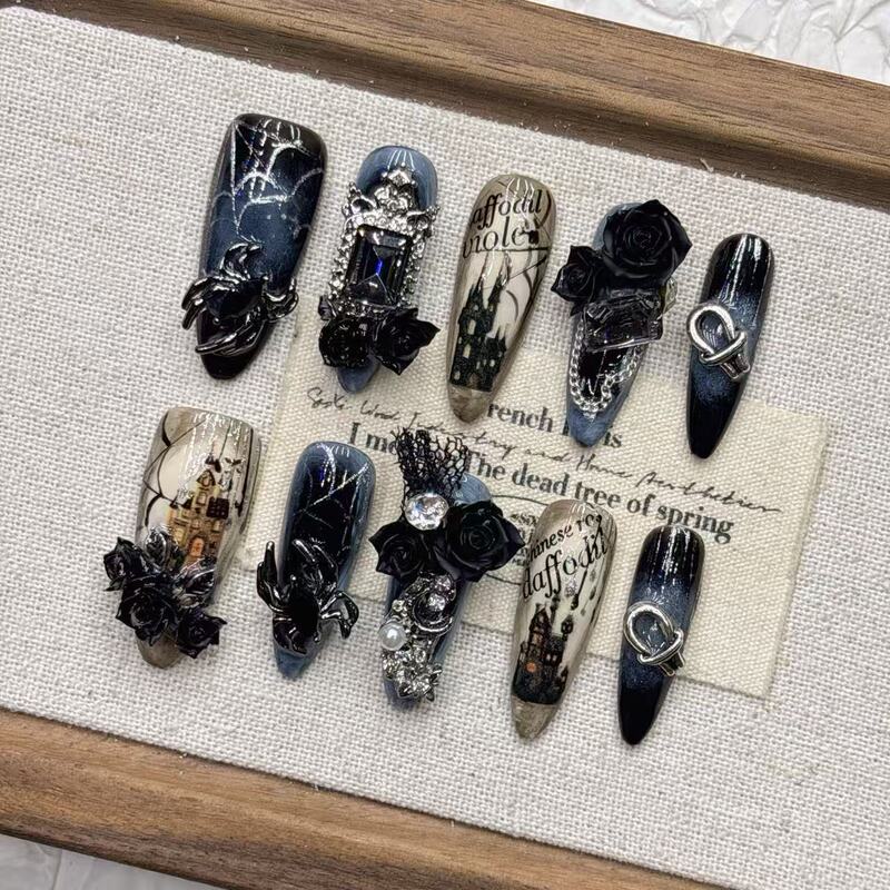Dark Horror Exaggerated Halloween Mid-Length Trendy Handmade Premium Wholesale Pure Handmade Wearable Nail Art