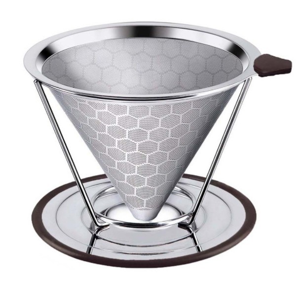 Filtro de café de acero inoxidable V60 con base, sin necesidad de papel de filtro, filtro de café