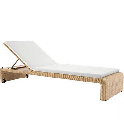 Tumbona de Ratán para Piscina Exterior, Cama de Playa, Cama de Hotel, Cama de Spa de Aguas Termales, Plegable