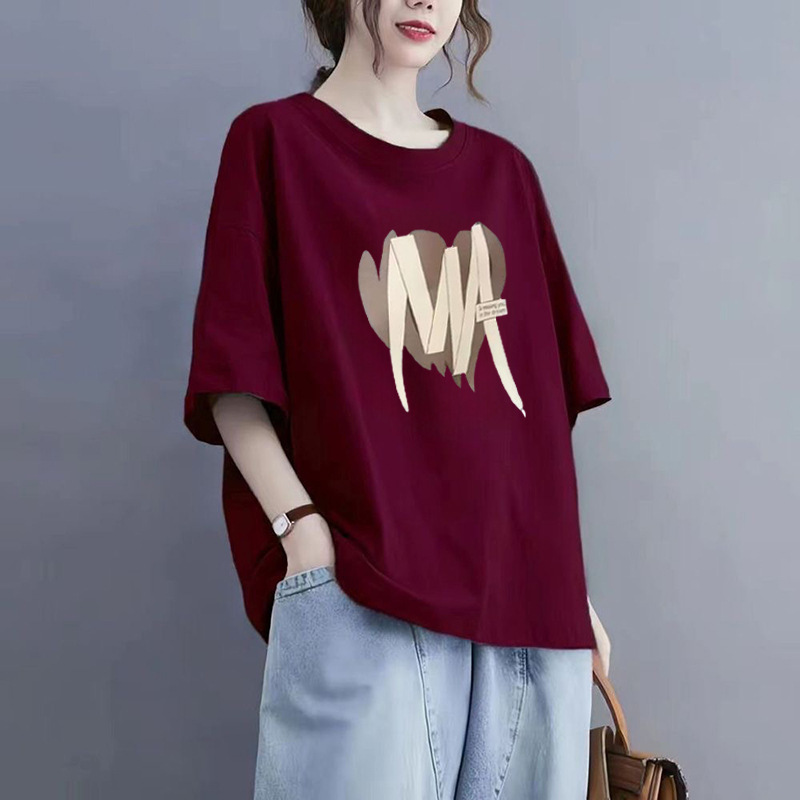 chubby girl plus size T-shirt 100.00 kg-150.00 kg Western-style Loose Flesh Covering Belly Slimming White Pregnant Women's Top for Chubby Sister