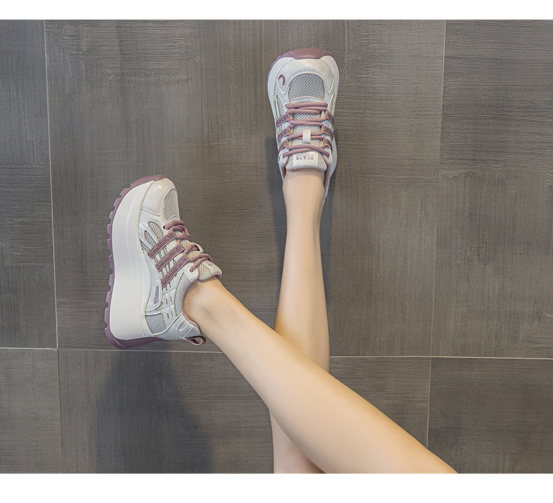 Giày sneaker nữ đế dày tăng chiều cao lưới thoáng khí mùa hè — Tím 5039, Trắng 5039, Vàng 5039 chi tiết 10