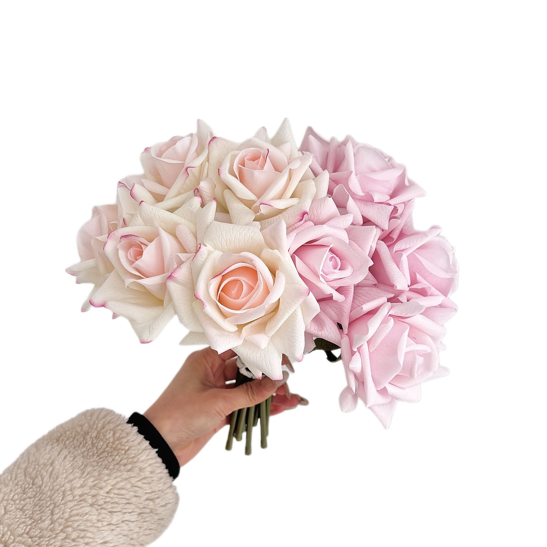 Ramo de rosas hidratante de alta calidad, flores artificiales, flores falsas, accesorios para fotografía, arreglo floral de mano, decoración del hogar.