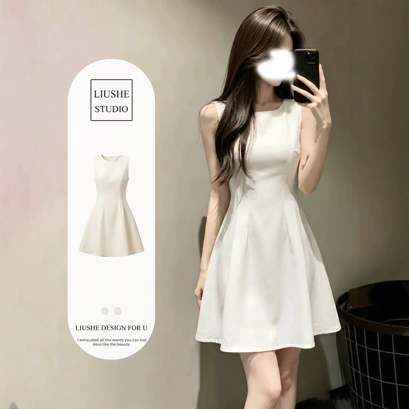 Creamy White Sleeveless Dress for Women, New Summer Style, Stunning Little White Dress, Hepburn Style, Sweet and Elegant Short Dress Creamy White Sleeveless Dress for Women, New Summer Style, Stunning Little White Dress, Hepburn Style, Sweet and Elegant Short Dress