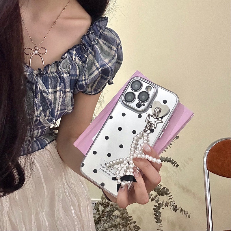 Etiqueta de punto de onda de espejo de nicho simple para Apple 16ProMax funda para teléfono móvil 15Pro colgante 14/13 Nuevo 15